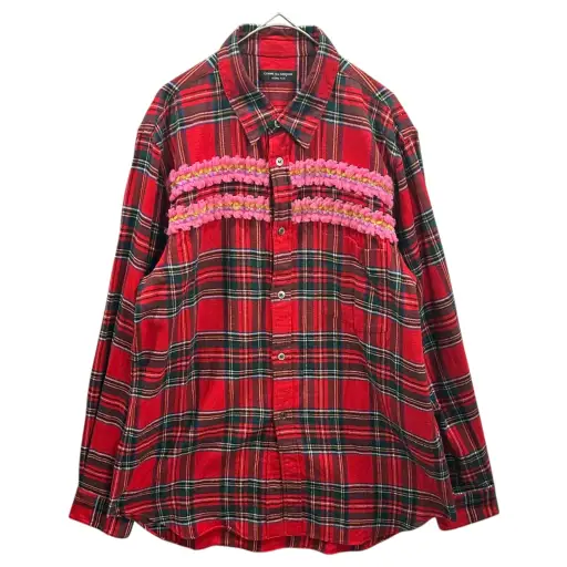 COMME des GARCONS HOMME PLUS(コムデギャルソンオムプリュス) 2004AW Lost Englishman Era Floral Print Check Flannel Shirt ロストイングリッシュマン期 フラワー装飾 チェック ネルシャツ PN-B041 FREE レッド AD2004 00s アーカイブ