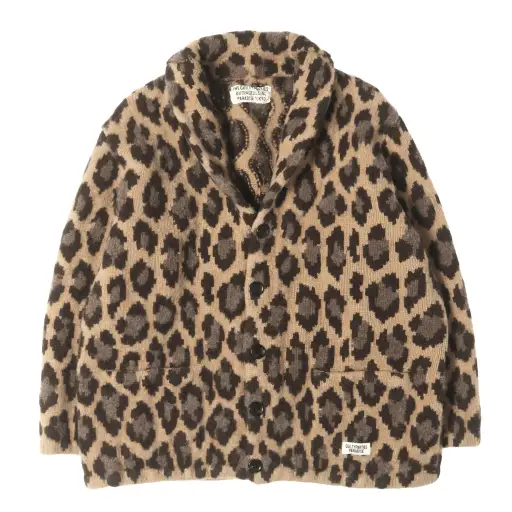 レオパード柄 ショールカラー ウールニット ガウン / カーディガン(LEOPARD GOWN KNIT)
