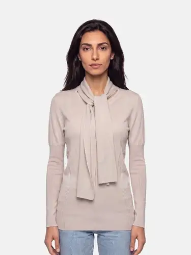 Beige Wool Knit Scarf Jumper