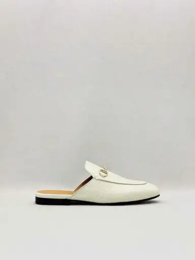 GUCCI Horsebit White GG Embossed Size EU 37.5 Mules