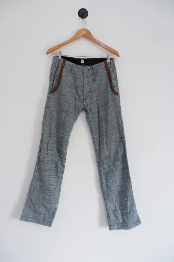 Vintage Pure Blue Japan Leather Accent Pocket Long Pants