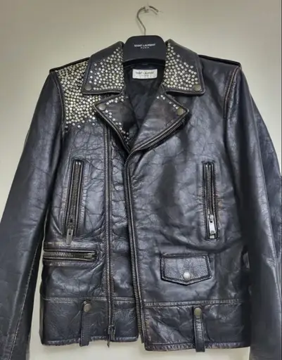 Giacca pelle Saint Laurent borchie nera taglia F34