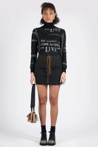 Vintage 1992 Runway Lace Up Denim Mini Skirt