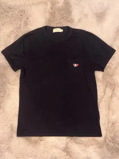 MAISON KITSUNE Black Pocket Tee with Tricolor Fox Emblem