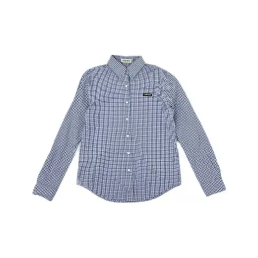 Miu Miu Gingham Check Logo Button Up Shirt Size 40