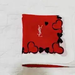 イヴサンローラン ハンカチ レッド ハート リボン YSLロゴ 刺繍