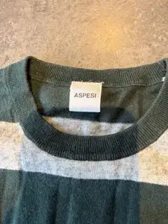 ASPESI ボーダーニット グリーン グレー