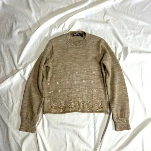 tricot COMME des GARÇONS 花柄刺繍デザインニット ベージュ