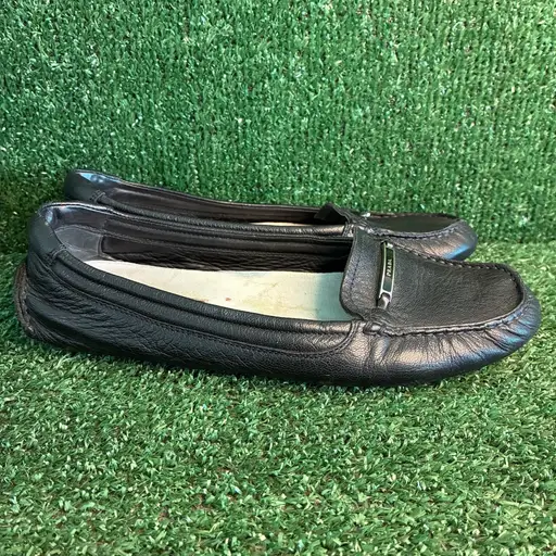 Prada Sport Leather Logo Bar Slip On Driving Loafer Moccasin Black Womens Sz 8.5