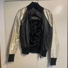 GIORGIO BRATO Leather Jacket Black & Gold Size 40 Pre-Owned