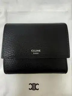 【美品】セリーヌ トリフォールド ウォレット 三つ折り財布 ブラック