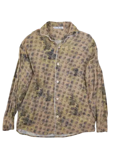 ACNE STUDIOS Beige Rose Print Contrast Trim Button Up