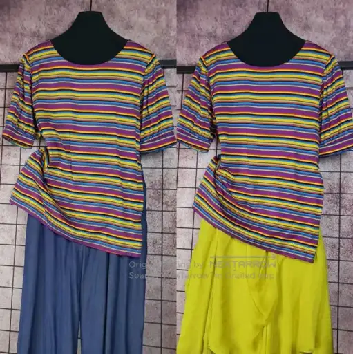 YSL Purple Striped Cotton Short-Sleeve T-Shirt .