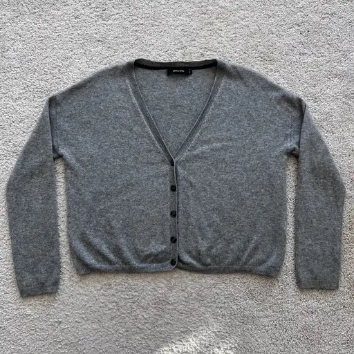 LISA YANG Abby V-Neck Cardigan 100% Cashmere Sweater Womens 2 Gray Button