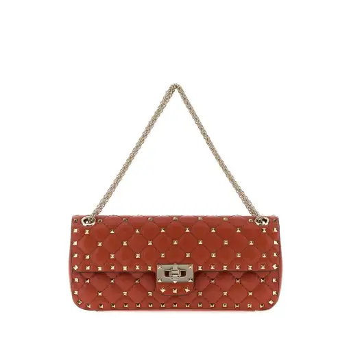 VALENTINO GARAVANI Orange Leather Medium Rockstud Spike Shou