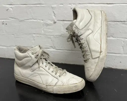 Raf by Raf Simons White Leather High Top Strap Sneakers