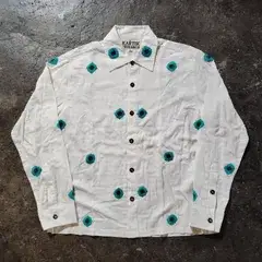 Kartik Research フラワー刺繡 ビーズ装飾 コットンシャツ ホワイト L  カーティックリサーチ