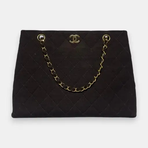 Chanel Brown Quilted Jersey CC Bag w. Gold Hardware, 1997-1999