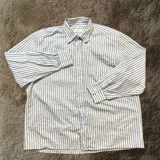 Brioni Shirt Mens Large Blue White Striped Cotton Button Down Regular Fit Italy