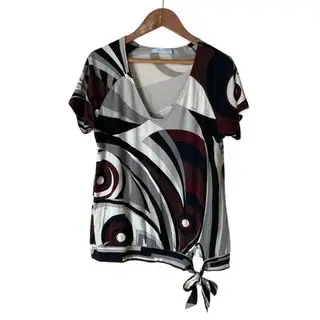 EMILIO PUCCI エミリオプッチ 総柄 ストレッチ ショートスリーブ カットソー S グレー  レディース 半袖カットソー  春 夏 中古 古着 USED 良品 エミリオプッチ(EMILIO PUCCI)のレディースのトップス(カットソー(半袖/袖なし))の商品詳細ページへのリンク