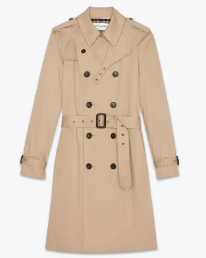 Saint Laurent Long Trench Coat in Gabardine Beige YSL