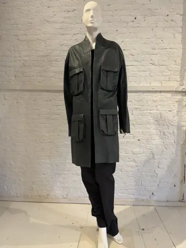 Haider Ackermann Multi-Pocket Utility Cargo Arched Collar  Leather Coat - Brand New NWT