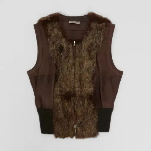 2003AW Emporio Armani Fur-Docking Leather Vest