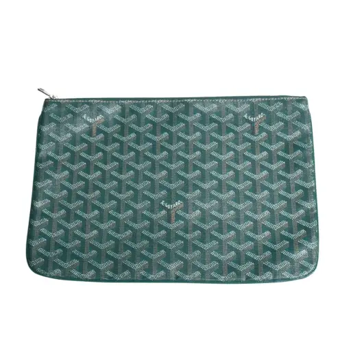 極美品 GOYARD ゴヤール セナMM クラッチバッグ ハンドバッグ トップファスナー グリーン PVC レザー シルバー金具 中古 4a008901