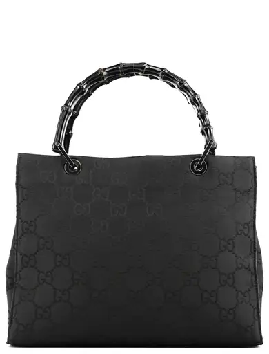 001 1016 Black GG Nylon Diana Bamboo Tote Bag