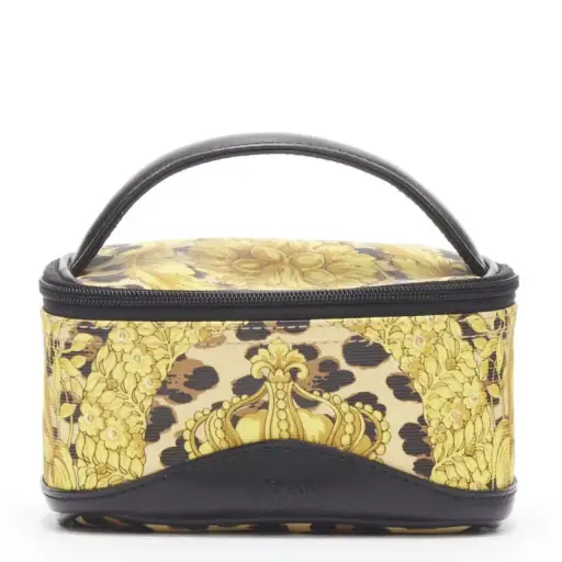 GIANNI VERSACE gold barocco baroque leopard print leather top handle micro bag