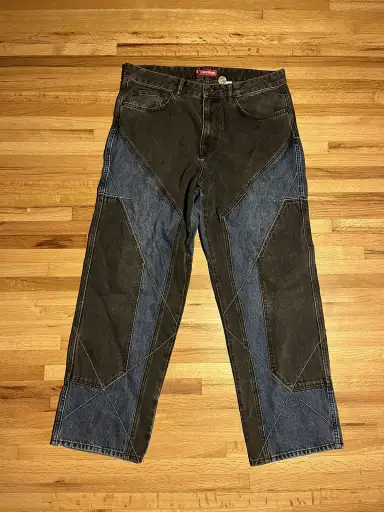 Two Tone Denim Jeans in Black & Blue