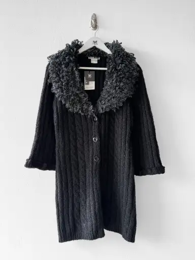 ISSEY MIYAKE - F/W 2002 CHUNKY KNIT CARDIGAN WITH OVERSIZED COLLAR