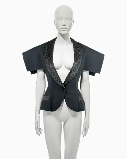 Christian Dior by John Galliano Black Crepe Jacket with Quilted Trim, Fall/Winter 1997