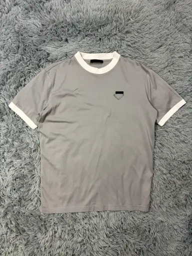 Prada 2017 Double Logo Grey Bi-colour Pique Cotton T-Shirt - M