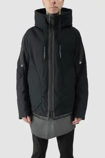 Black Padded Cotton Jacket with Hood