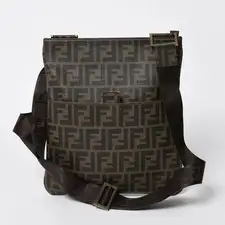 FENDI Zucchetto FF Logo Shoulder Bag Zucca Brown Black Unisex #WSB9029