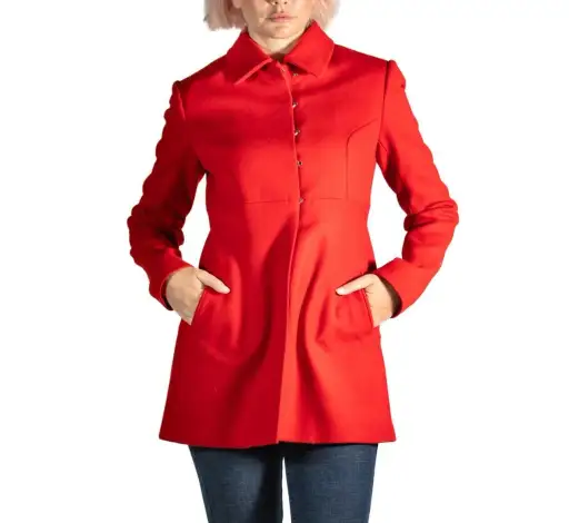 1990S ALAIA Red Wool Empire Waisted Coat