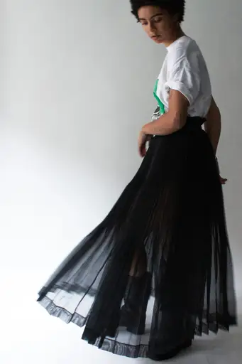 Issey Miyake Spring 1992 Black Woven Pleated Skirt