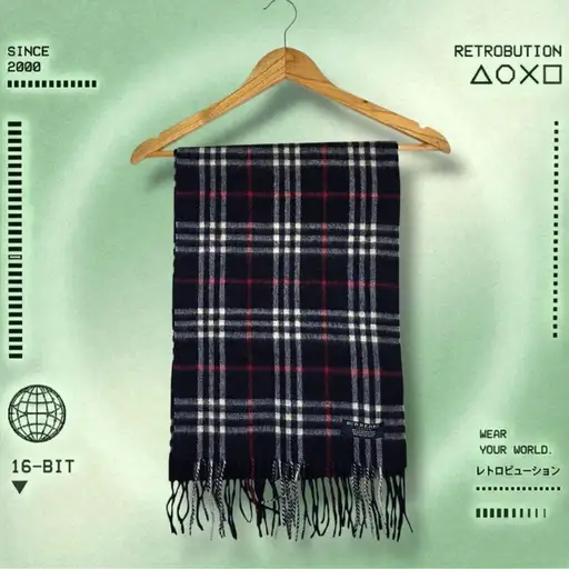 Vintage Burberry Nova Check Plaid Wool Scarf Blue