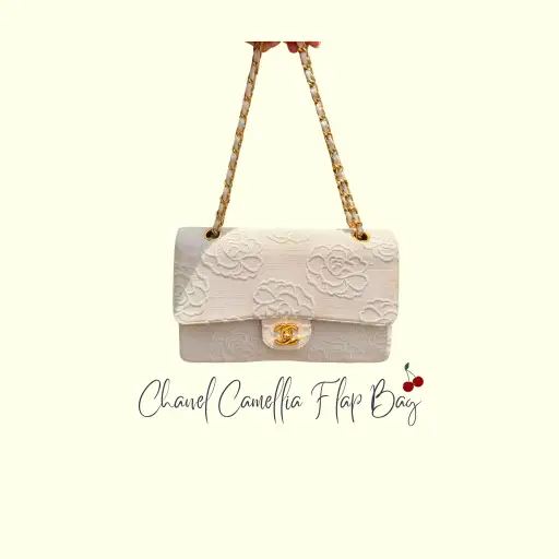 Rare! Vintage Chanel Cream Linen Camellia Medium Double Flap Bag