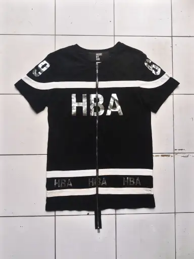 HBA SS14 69 Single Zipper Silver Metallic Print T-shirt