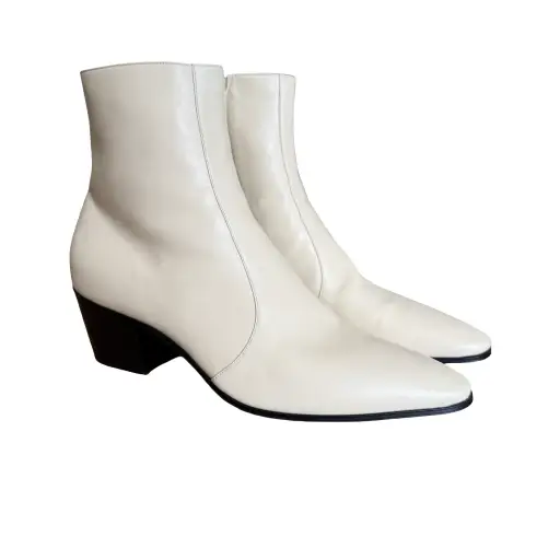 Saint Laurent Ivory White Vassili Boots SZ 44