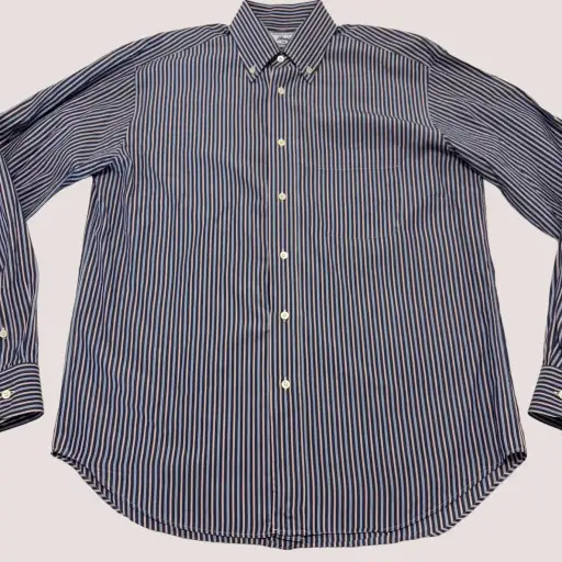 Brioni Dress Shirt Mens Large Blue Striped For Neiman Marcus Italy Luxury
