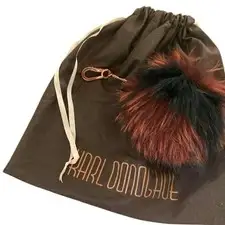 KARL DONOGHUE Real Fur Charm Keychain Bordeaux Black 14cm