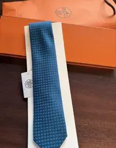 【未使用・タグ付】HERMES エルメス H柄 ネクタイ ブルー 箱・紙袋付