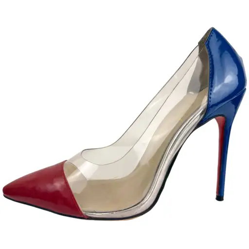 Christian Louboutin Debout 120 PVC Patent Leather Pumps Size 38 Red Blue Clear