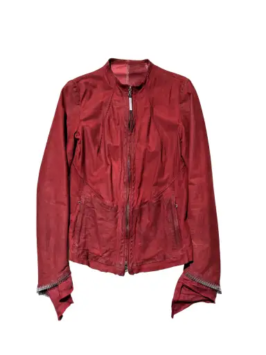 Isaac Sellam Metal Staple Sleeve Distressed Leather Jacket