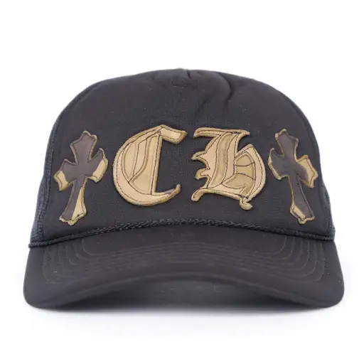 CHROME HEARTS VINTAGE CROSS CH PATCH CAMO TRUCKER HAT