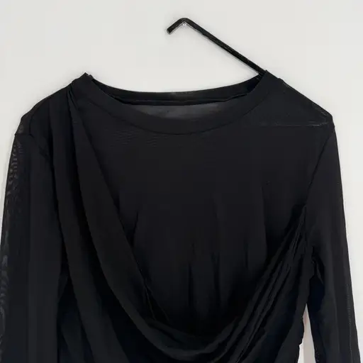 Uma Wang Twisted Paneled Stretch Woven Semi Sheer Long Sleeve Top In Black