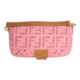 FENDI Baguette Pink Canvas Cut-Out FF Broderie Anglaise Eyelet Shoulder Bag Ital...